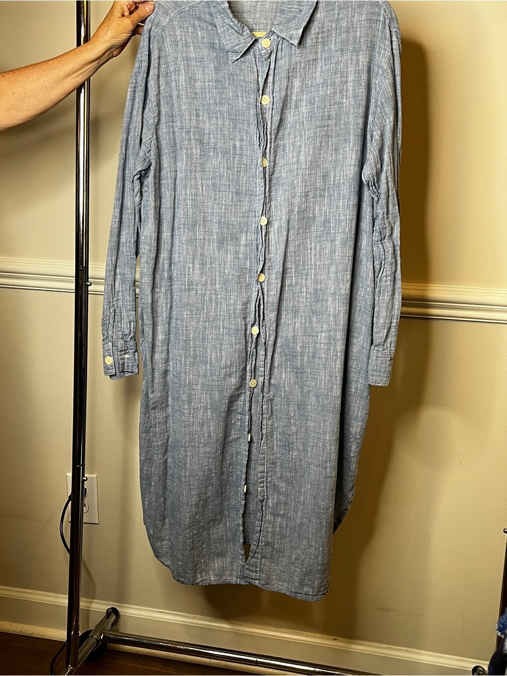 CP Shades Light Blue Chambray Long Sleeve Button-Front Shirt Dress